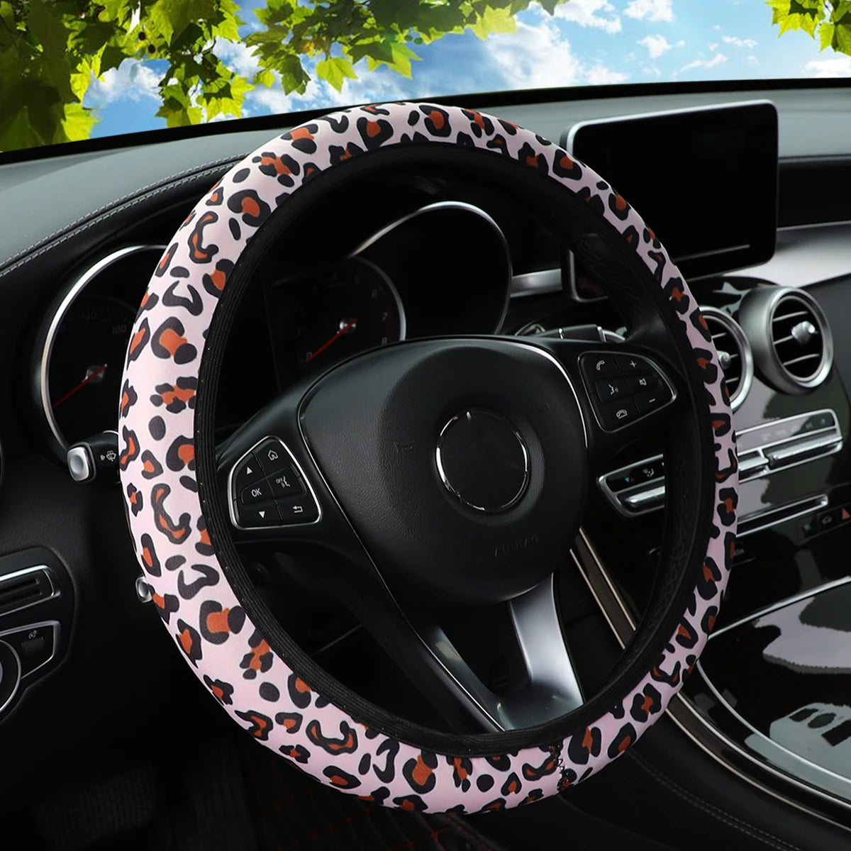 19 Diving material printed fabric car rimless steering wheel cover Christmas camouflage detail view
