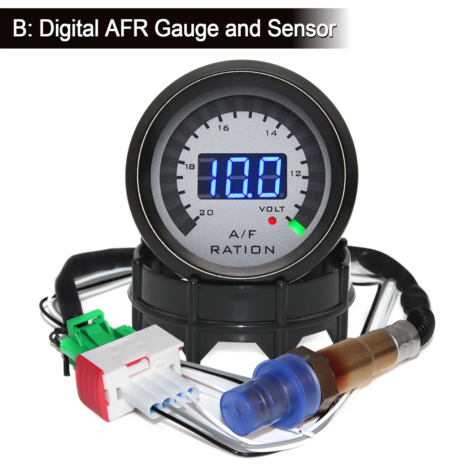 52mm Digital Air Fuel Ratio Gauge Car Gauge AFR 2 in 1 Voltmeter for 12V Vehicles close-up view
