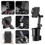 Car Cup Holder Expander with Phone Mount 360° Rotation