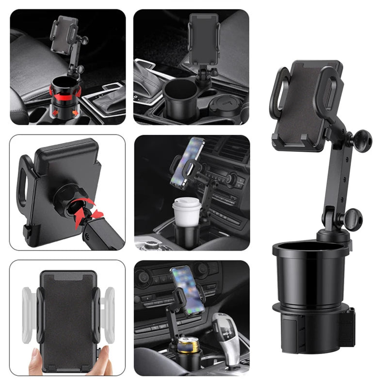 Car Cup Holder Expander with Phone Mount 360° Rotation