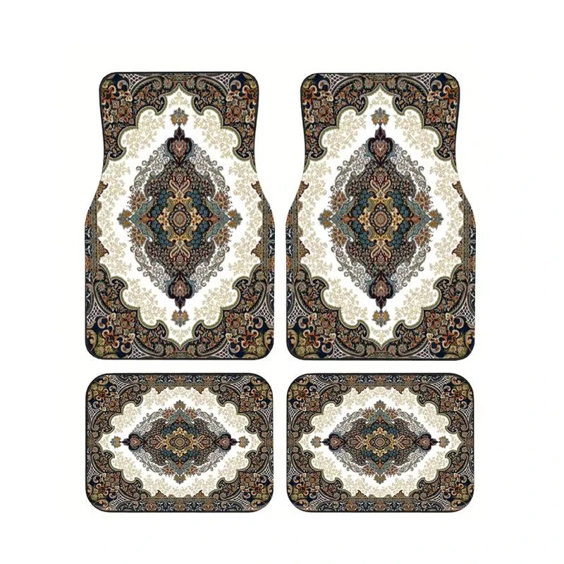 Red Bohemian Paisley Print Car Floor Mats 4Pcs Universal Anti-Slip Auto Carpet Interi alternate view