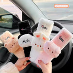 Cute Cartoon Bear Car Seat Belt Cover Imitation Rabbit Fur