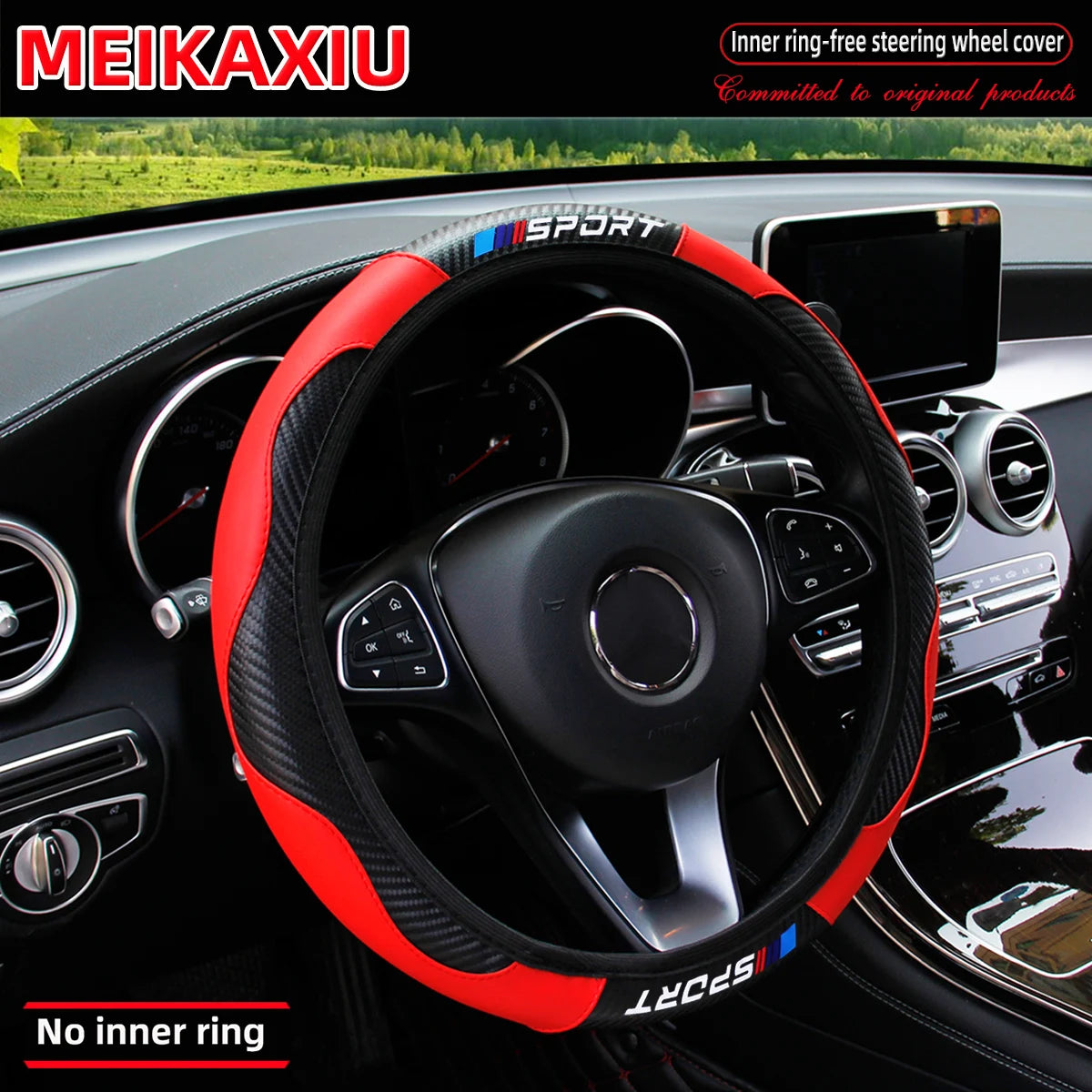 Carbon Fiber Leather Steering Wheel Cover 14.5-15 Inch