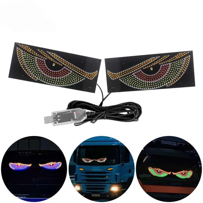 USB Dynamic LED Eye Display Pixel Panel | Car Truck Demon Eyes Windshield Decoration Light
