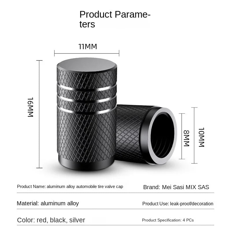 4Pcs Car Tire Valve Stems Cap Knurling Style Tire Valve Cap Aluminum Tire Wheel Stem A close-up view