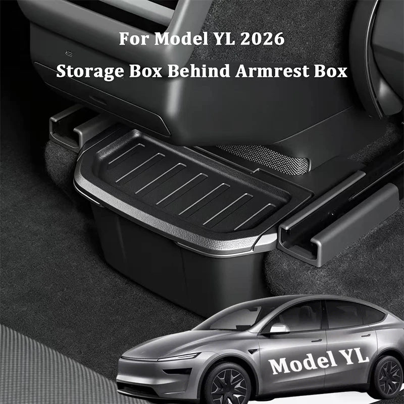 Armrest Rear Storage Box For Tesla Model YL 6-Seats 2026 TPE Center Console Under Air Vent Storage Case Trash Can Organizer Tray