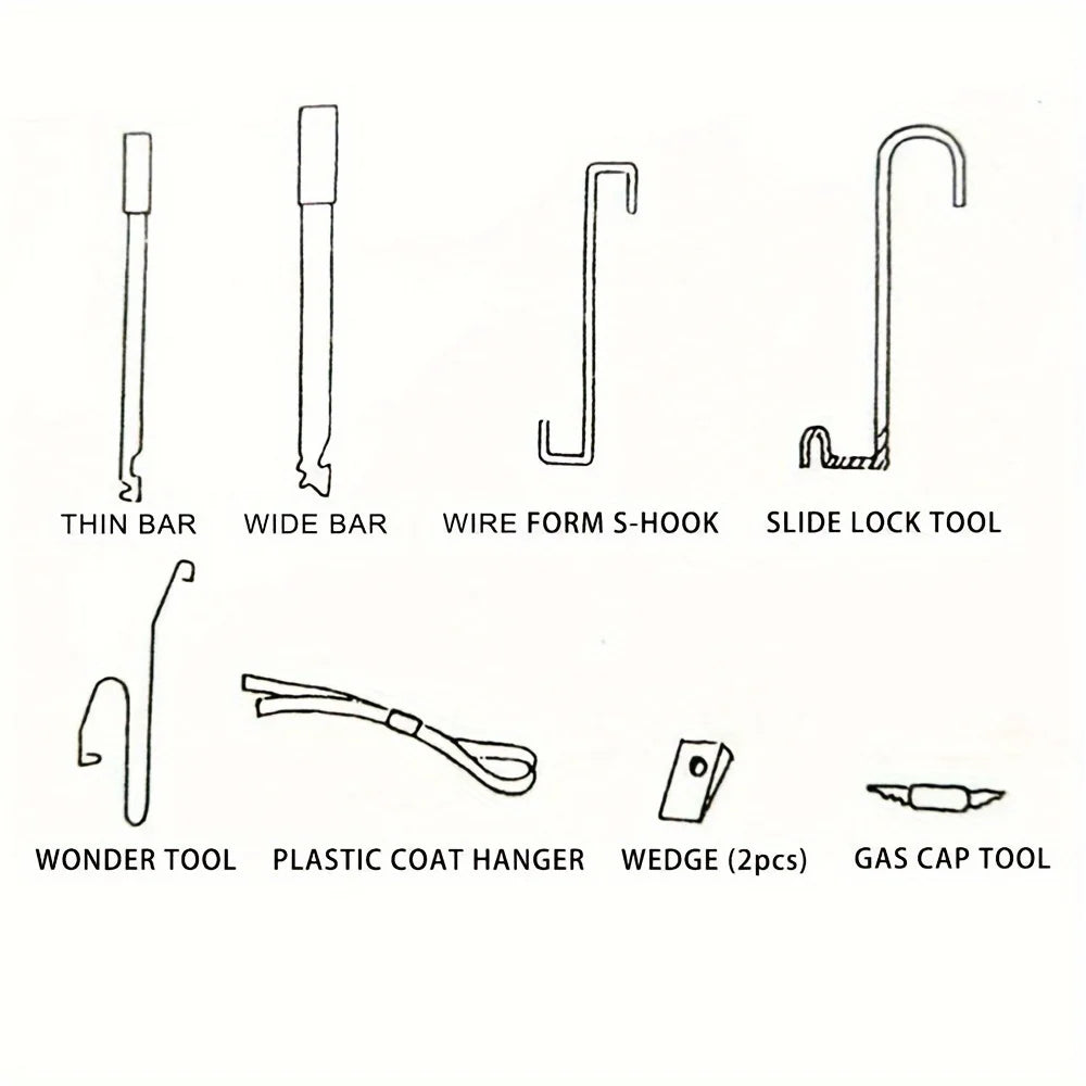 Car Emergency Repair Tool Kit with Thin Bar Wide Bar S-Hook Air Wedge Bag Pump Car Opening Kit Car Lockout Tool Kit