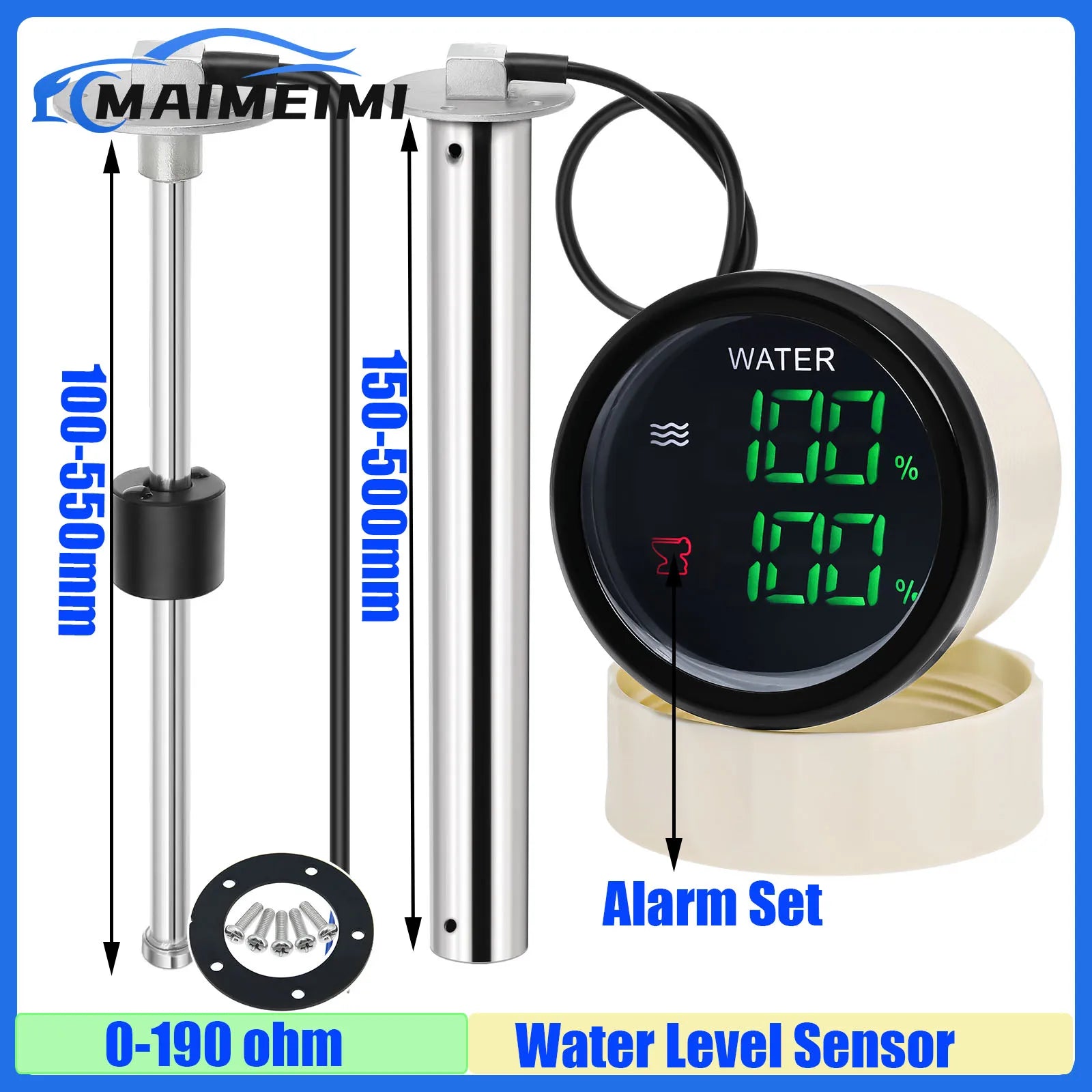 Green LED Digital 2 IN 1 52mm Gauge with Alarm | Water Level and Sewage Level Meter for 12V/24V Vehi