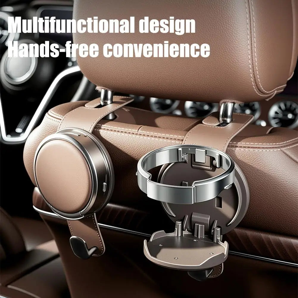 Leather Seat Back Organizer with Cup Holder Hook