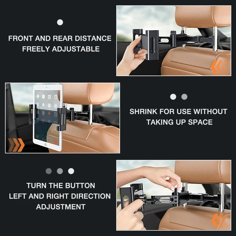 Telescopic Car Seat Headrest Phone Tablet Holder | 360 Degree Rotating Backrest Mount lifestyle view