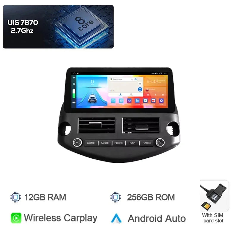 Carplay Auto Android 14 Car DVD Player GPS Navigation for Toyota RAV4 2007-2012 | 12.3" detail view