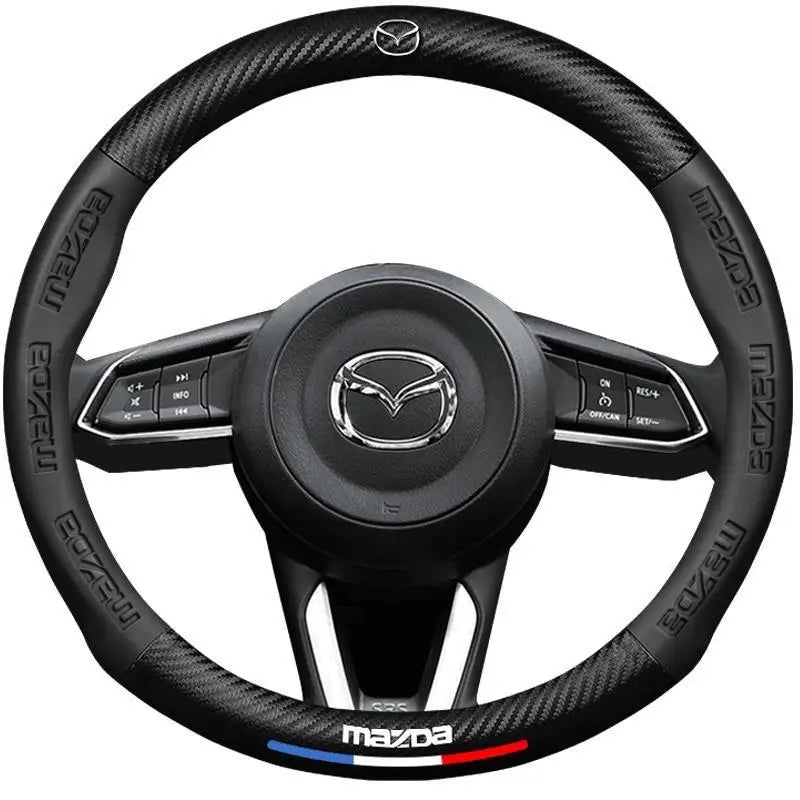 Carbon Fiber Leather Steering Wheel Cover | Mazda 3 5 6 CX30 CX5 CX8 MX5 RX8 RX7 additional angle