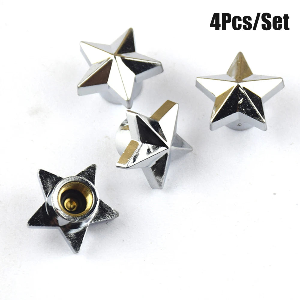 Pentagram Tire Valve Stem Caps 4-Pack | Universal Dust Covers for Schrader Valves close-up view
