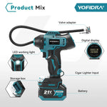 YOFIDRA Electric Air Pump Tire Inflator High Pressure Digital Display Multifunct Car Air Compressor Tool For Makita Battery Pin