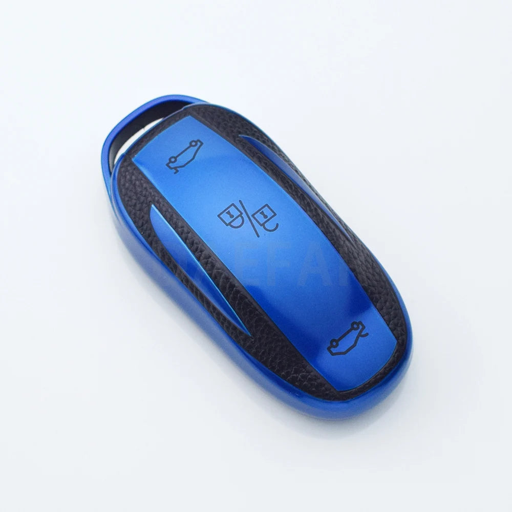 TPU Leather Shell Fob for Tesla Model 3 Y Model S Protector Car Remote Key Cover Case lifestyle view