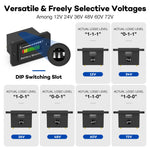 LED Battery Meter 12V-72V Power Monitor | Waterproof Battery Gauge for RV Golf Cart Bo close-up view