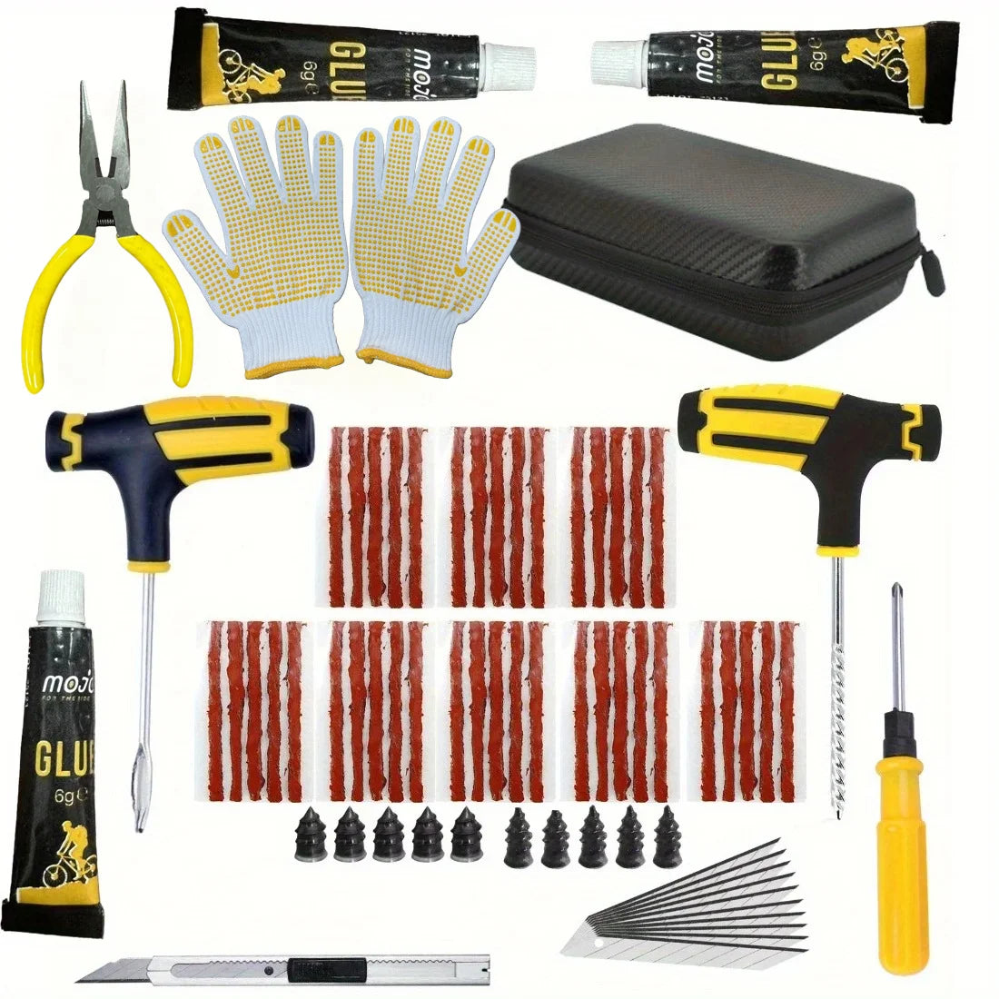 Emergency Tire Repair Kit - Heavy-Duty Glue & Rubber Strips for Flat Puncture Fix on C close-up view