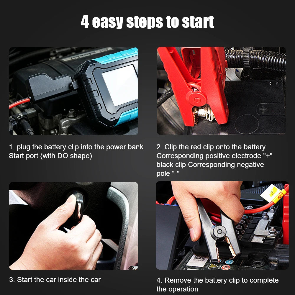 Car Jump Starter Battery Start Up Starting Power Repair Tools Tire Inflation Pump Automobile Emergency Clip For SUV RV Truck Motorcycle Universal Auto Accessories 6000mAh