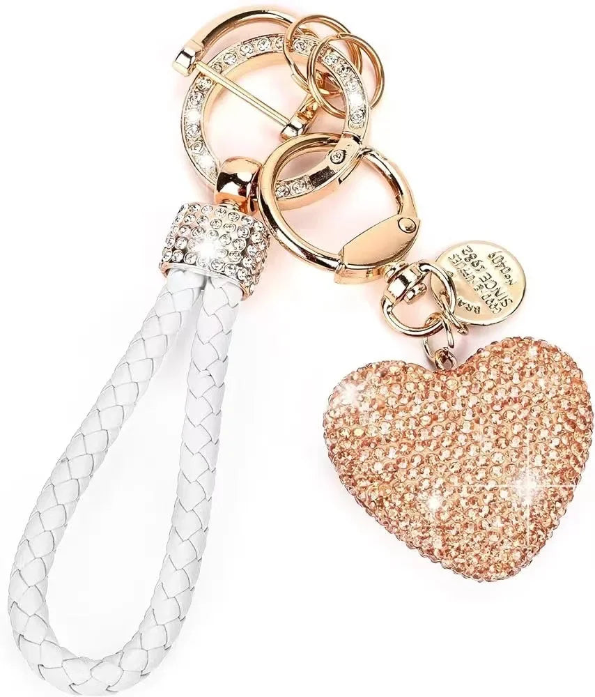 Clay Diamond Full Diamond Love Key Chain Studded Leather Rope Heart-shaped Car Bag additional angle