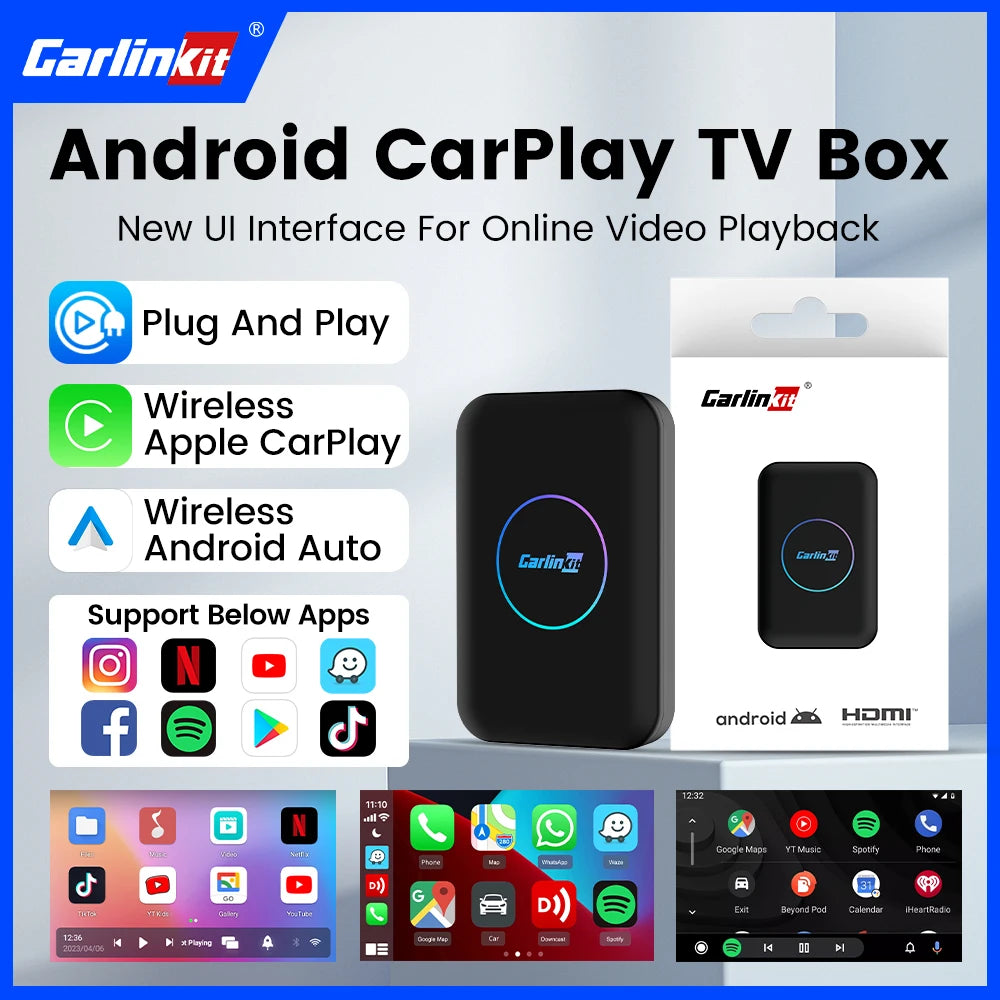 CarlinKit Lite Android TV Box | 3-in-1 Wireless Adapter for CarPlay and Android Auto