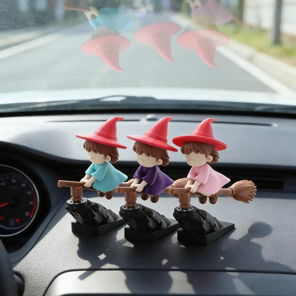 3D Drift Broomstick Car Dashboard Ornament Funny Witch Wizard Flying Figurine Auto Interior Decoration Accessories