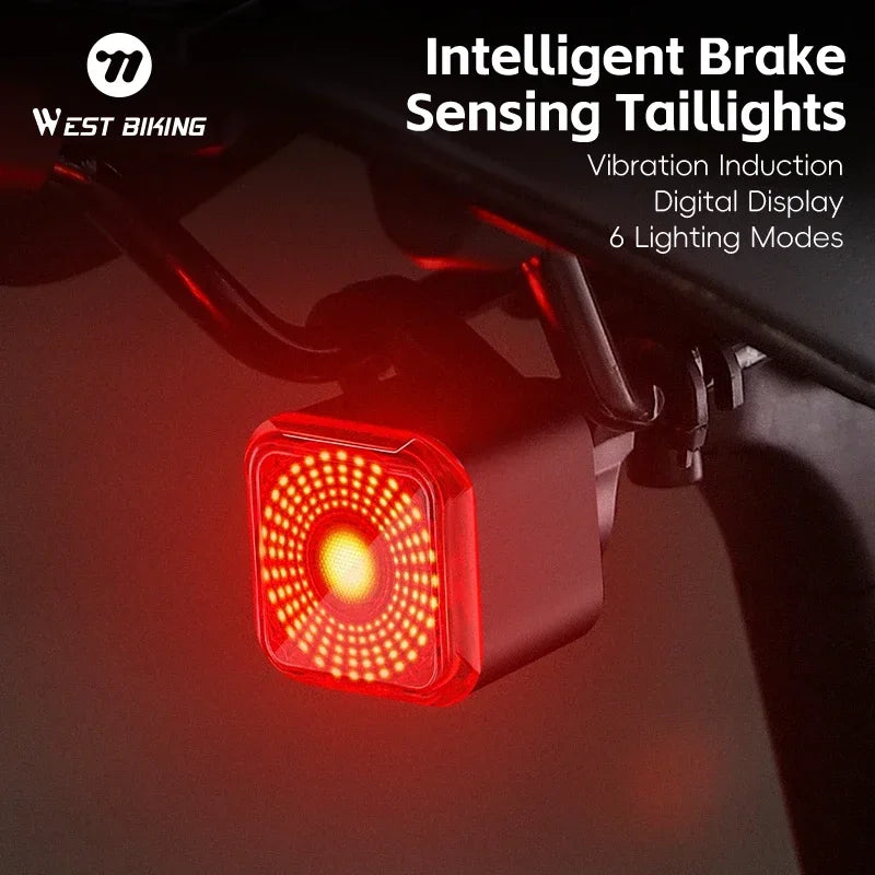 WEST BIKING Bike Tail Light Smart Sensing MTB Road Bike Rear Light IPX5 Waterproof Type-C Charging T