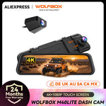 WOLFBOX M40lite Dash Cam 4K+1080P 10" Rear View Mirror Camera Video Recorder Front and Rear Dash Camer