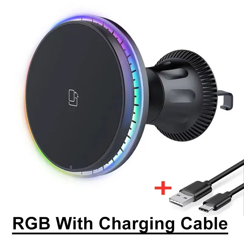 VIKEFON Magnetic Car Wireless Charger | LED/RGB Fast Charging Mount for iPhone 12-15 alternate view