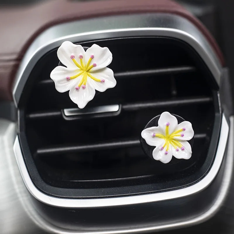 2Pcs Car Perfume Clip Flower Air Freshener | Cherry Blossom Peach Blossom Car Decor close-up view