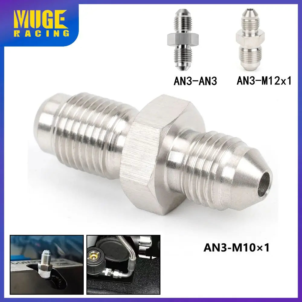Stainless Steel Double Headed Thread Brake Fittings Adapter | AN3 Male to M10x1 / M12x1