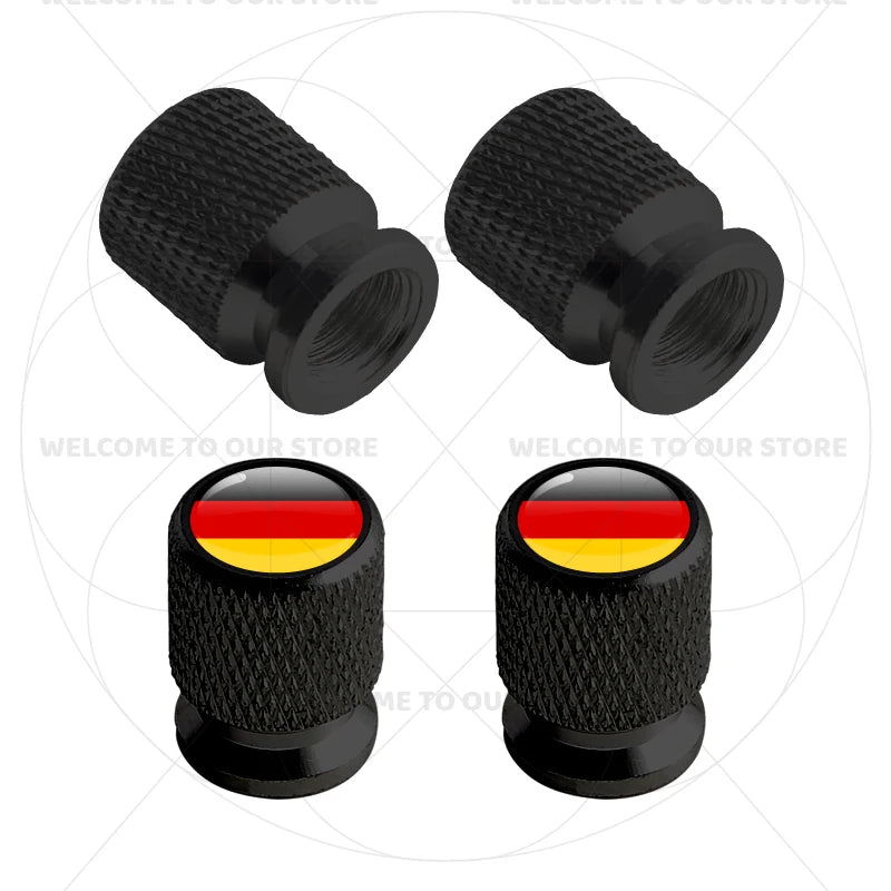 4Pcs Aluminum Motorcycle Car Tire Valve Caps with Germany France Italy Flag Emblems additional angle