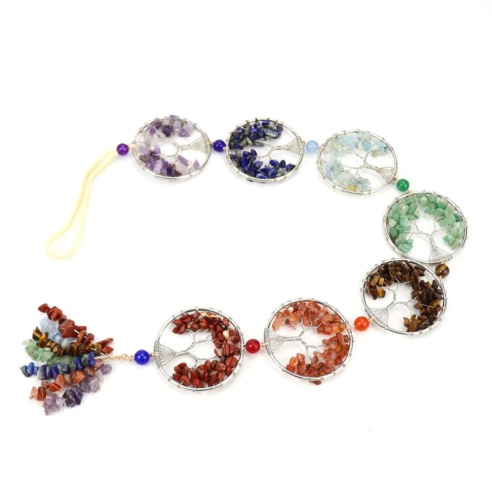 7 Chakra Tree of Life Hanging Ornament With Chip Stones Tassel