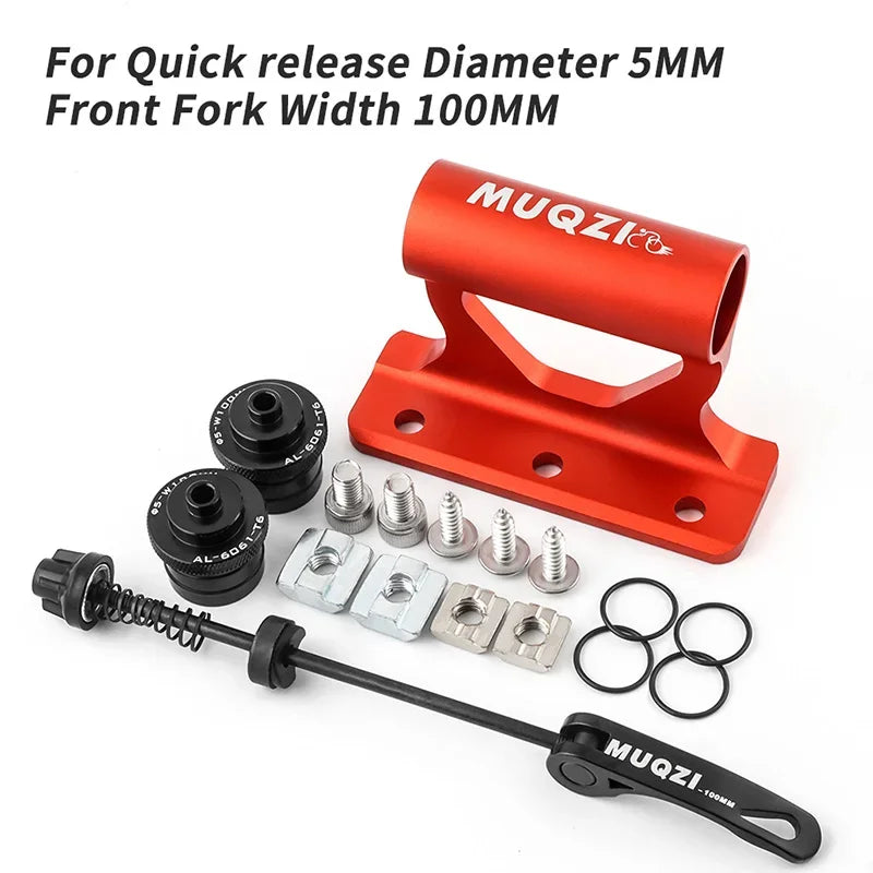 MUQZI Thru Axle Fork Mount Bike Rack | Quick Release Bicycle Carrier for Car Roof Truc close-up view
