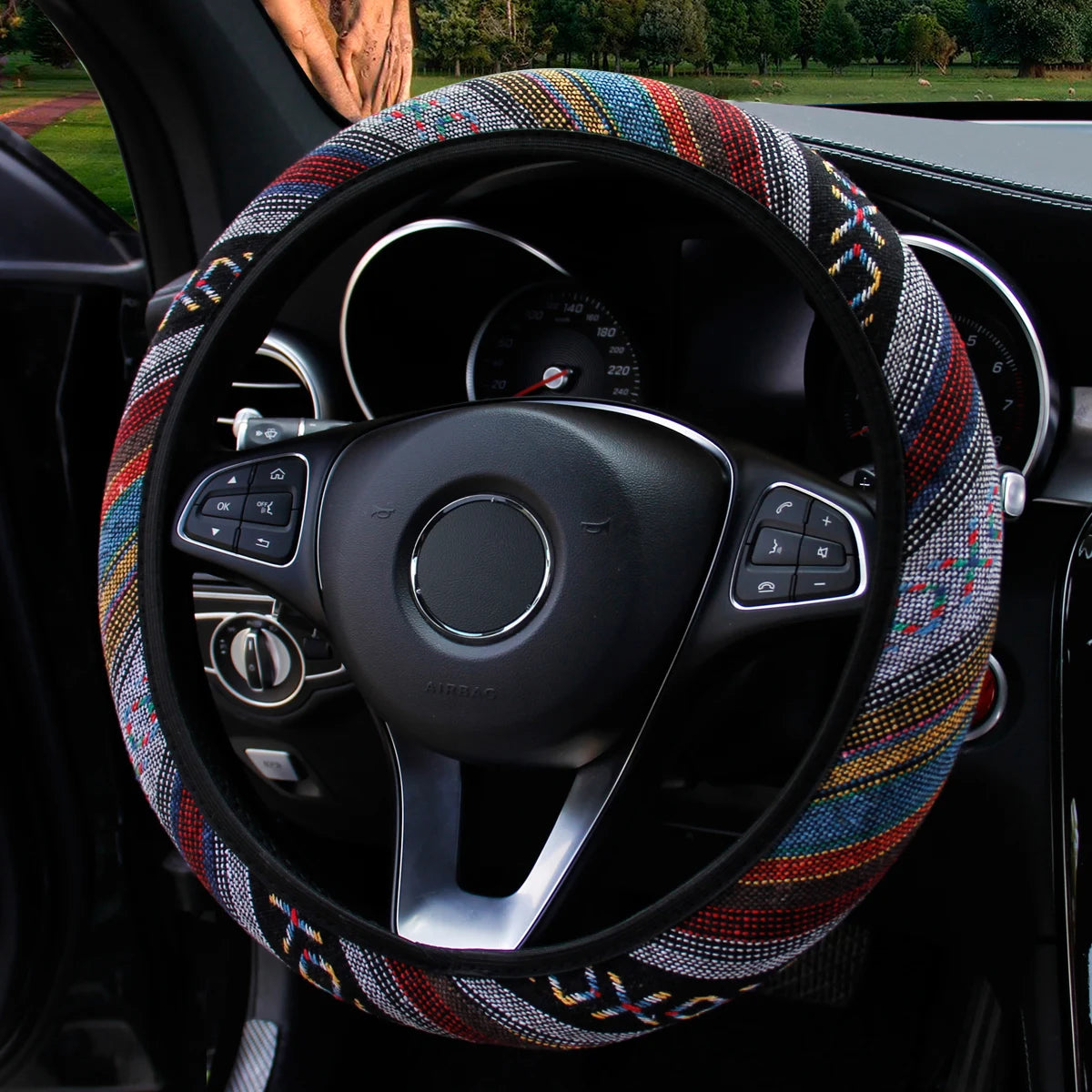Linen Steering Wheel Cover Fits 14.5-15 Inches detail view