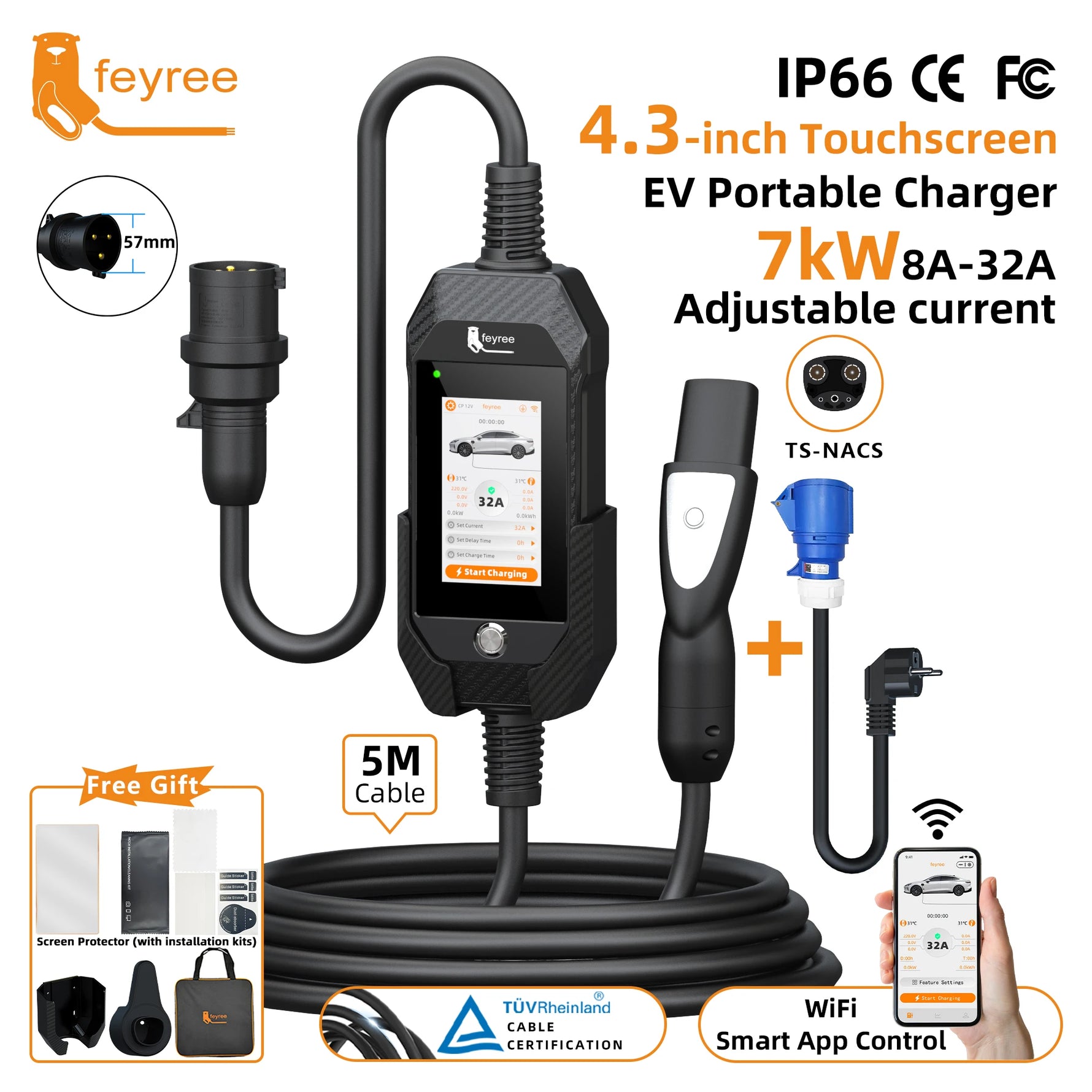 feyree 4.3 Inch Touch Screen Portable EV Charger | 7kW 32A Smart WiFi for Tesla lifestyle view