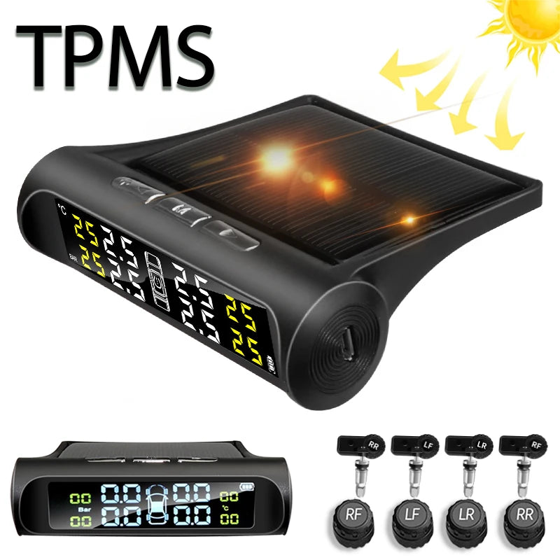 Yangood TPMS Car Tire Pressure Monitor | Solar USB Charging Color Display 4 Sensors