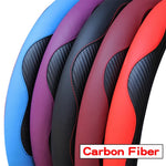PU Carbon Fiber Leather Steering Wheel Cover 14.5-15 Inch close-up view