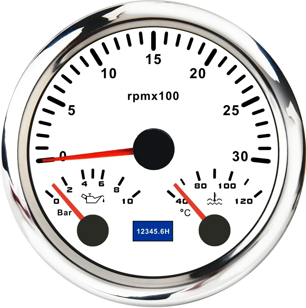 MH 85mm 3-in-1 Gauge Tachometer Water Temp Oil Pressure | 12V Car Boat 8000RPM 7 Colo lifestyle view