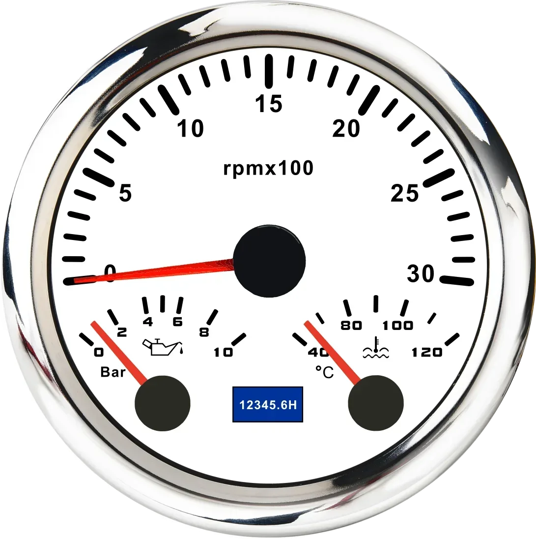MH 85mm 3-in-1 Gauge Tachometer Water Temp Oil Pressure | 12V Car Boat 8000RPM 7 Colo lifestyle view