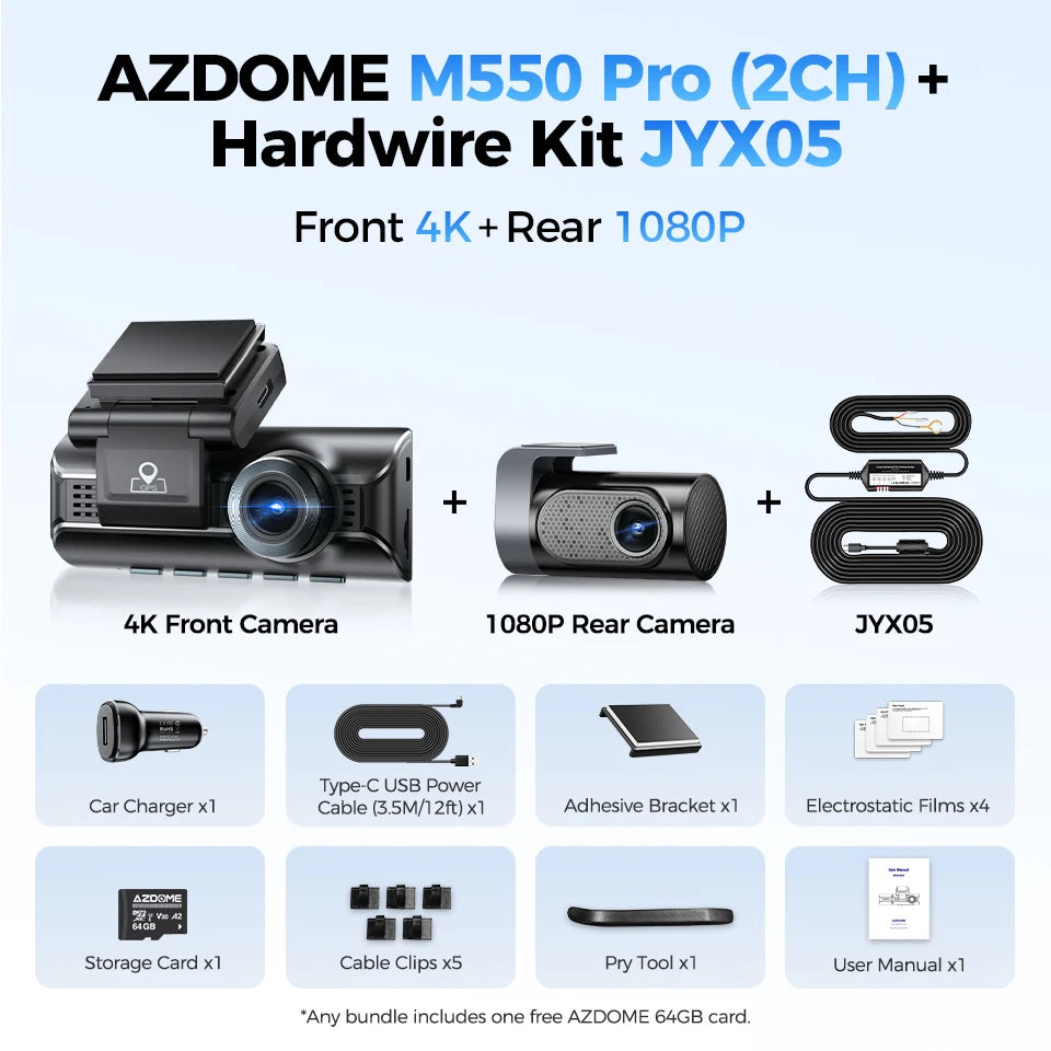 Upgrade AZDOME M550 Pro Dash Cam 4K Front Dashcam Auto 5.8Ghz Wi-Fi GPS G-sensor Car alternate view