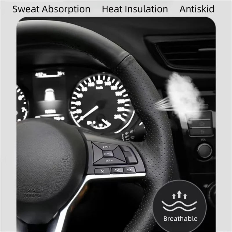 Hand-Sewn Suede Car Steering Wheel Cover A-class E-Class GLA GLC W205 C63 Car Interior A detail view