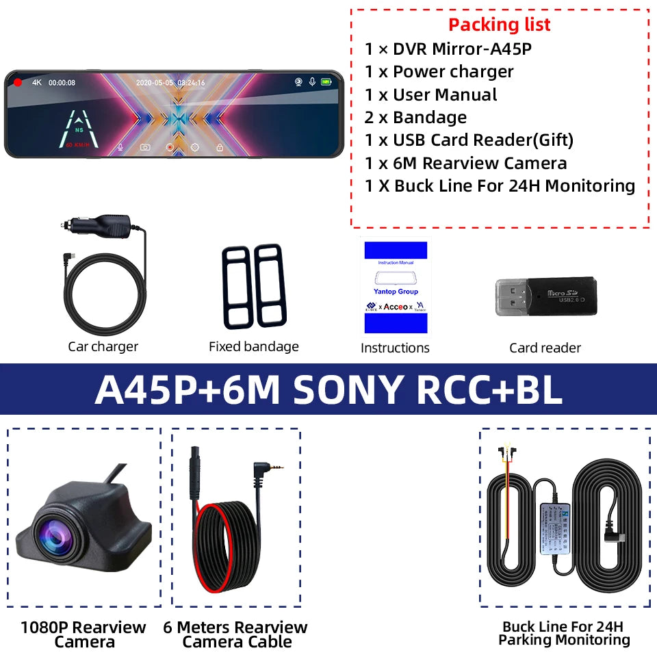4K Rearview Mirror Dash Cam | 11.28" Touch Screen, Night Vision, GPS, Dual Lens lifestyle view