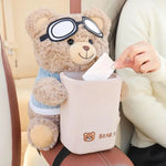 Car Tissue Box Holder Vehicle Plush Trash Can 2-in-1 Waterproof Plush Cartoon Bear Tissue Holder And