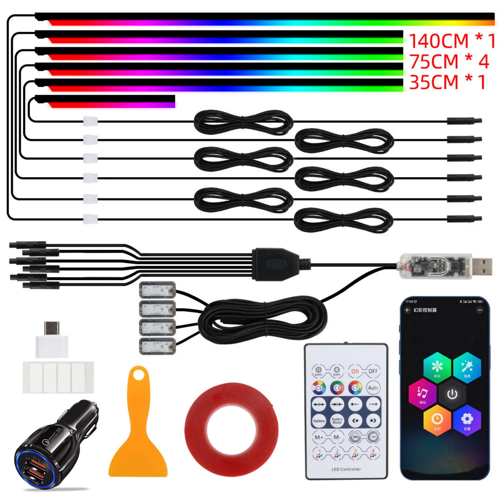 KEVANLY 10-in-1 RGB Car Ambient Light Kit – USB & APP Control, Footwell Atmosphere Lamps for Tesla Model 3/Y/S/X
