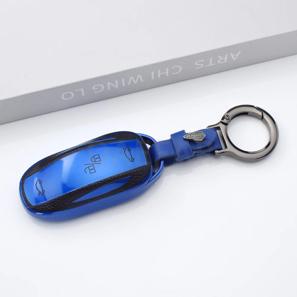 TPU Leather Shell Fob for Tesla Model 3 Y Model S Protector Car Remote Key Cover Case close-up view