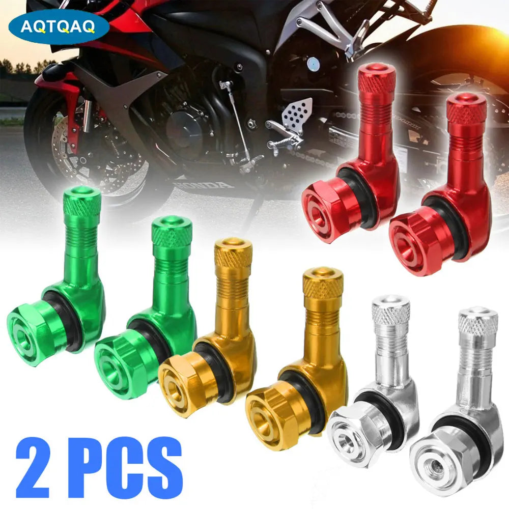 90 Degree CNC Motorcycle Tire Valve Stems | Leak-proof 2-Piece Set for Bikes and Scooters