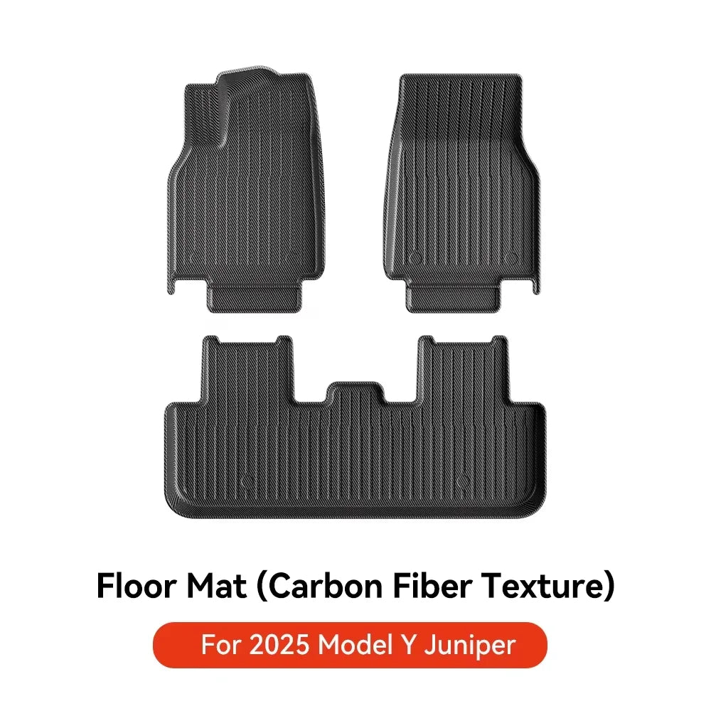 Tesla Model Y Juniper 2025 Floor Mats | Carbon Fiber TPE, Waterproof, Anti-Slip, Trun lifestyle view