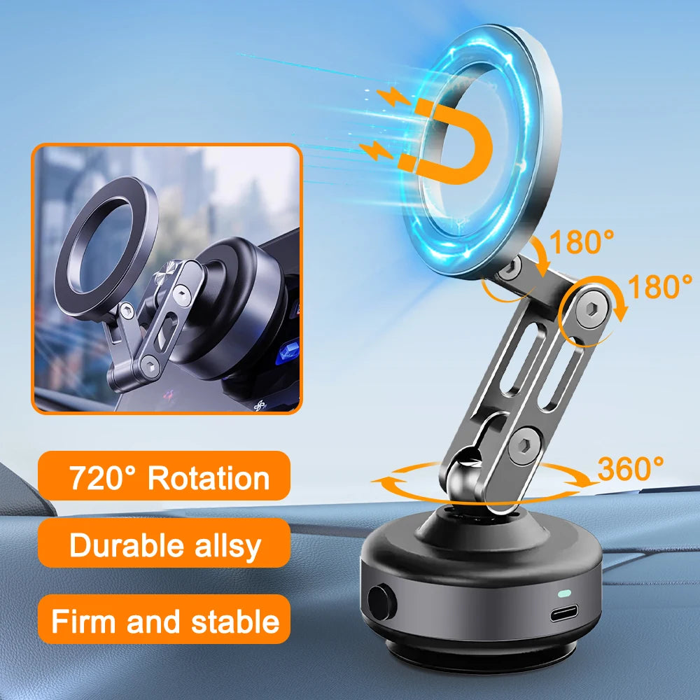 Magnetic Phone Holder | Electric Vacuum Suction Car Mount for Navigation and Streaming