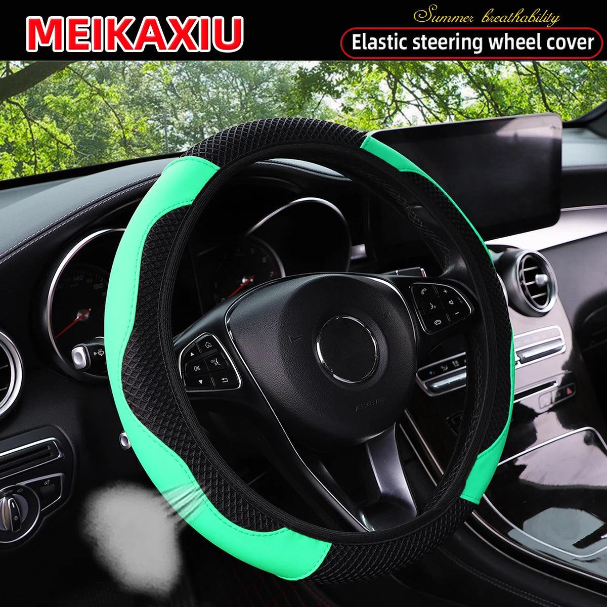Women's PU Leather Breathable Steering Wheel Cover Car Accessory Suitable for 14.5-15 alternate view