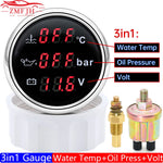 3 in 1 Digital 52mm Gauge with Alarm | Water Temperature, Oil Pressure, and Voltmeter